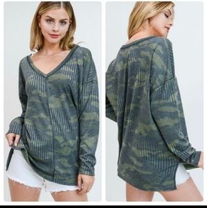 Adorable rib top with a V-neck neckline